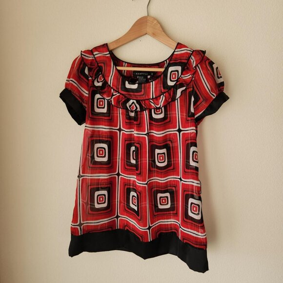 Rampage Tops - RAMPAGE Y2k red and black babydoll blouse Sz M office siren business casual mod